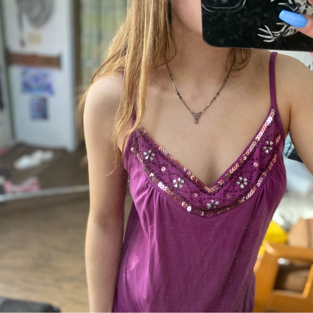Purple Sequin Trim Cami Tank Top